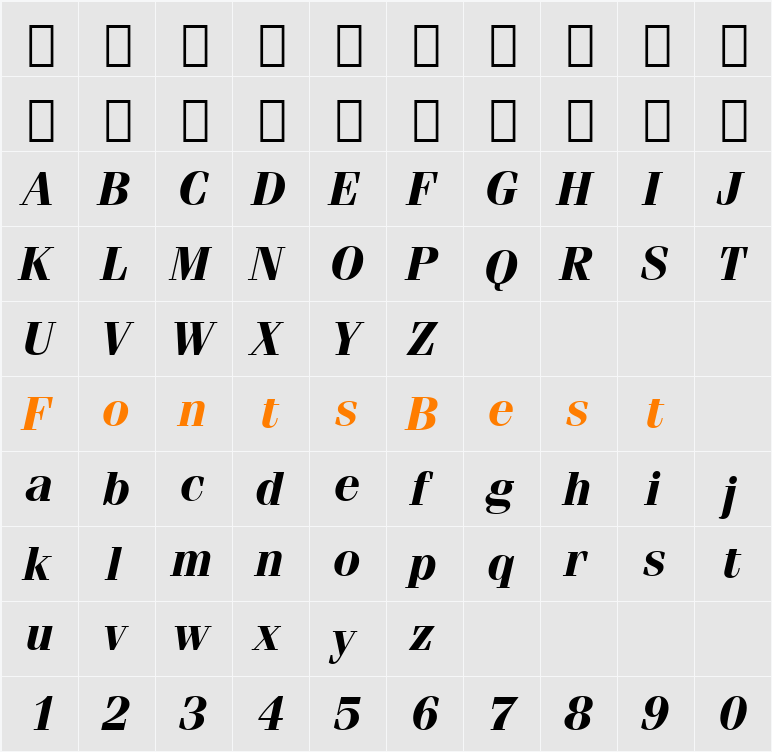 Fenice BT Character Map