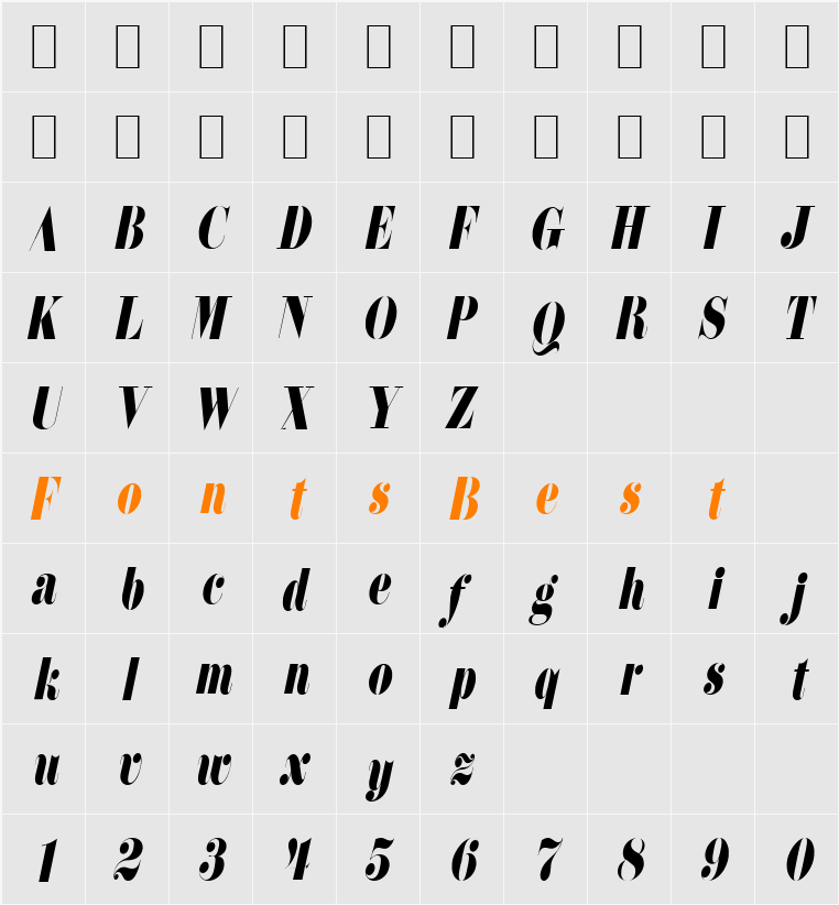 Floral-Condensed Character Map