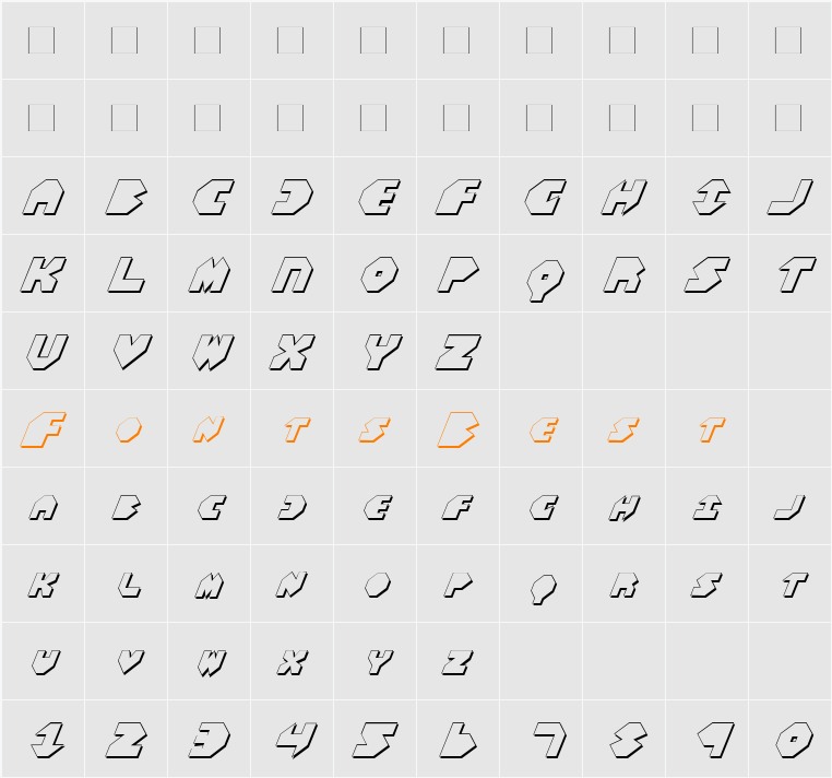 Bal-Astaral 3D Italic Character Map
