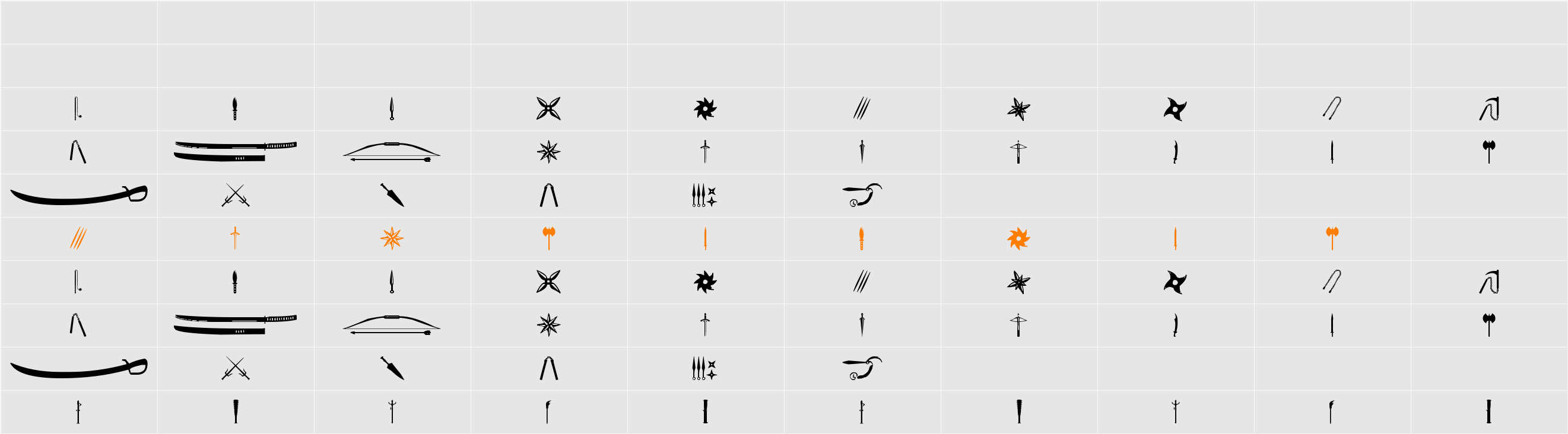 Ancient Weapons Character Map