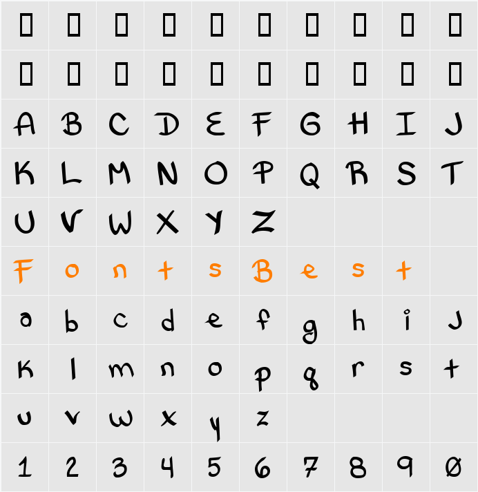 Bethany Style Letters Character Map