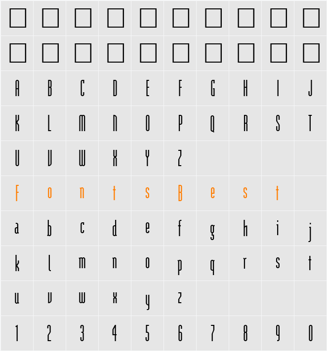 ModulaTall Character Map