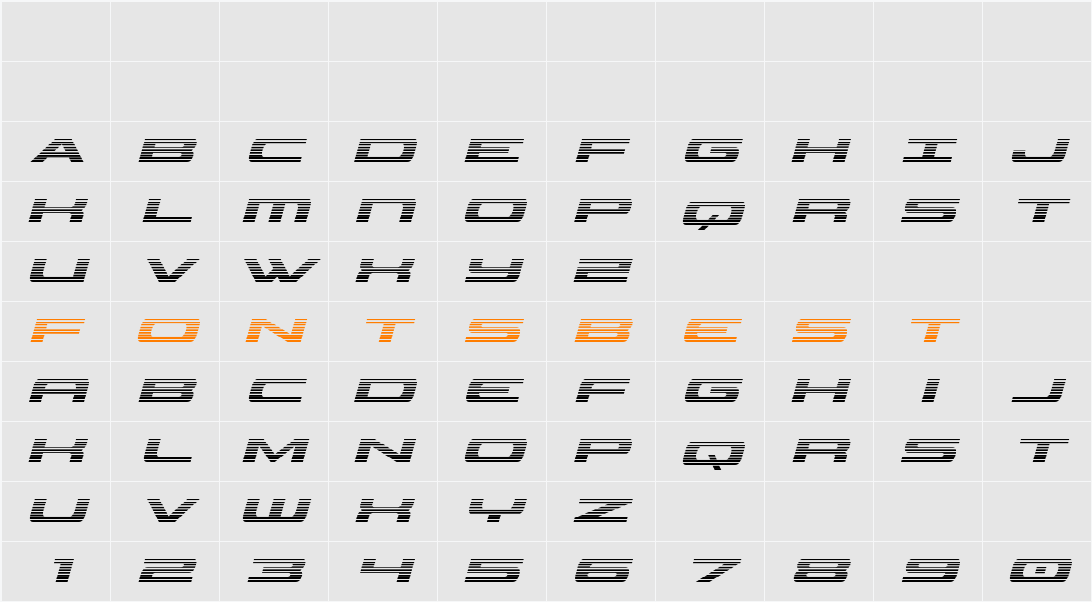 Classic Cobra Gradient Italic Character Map