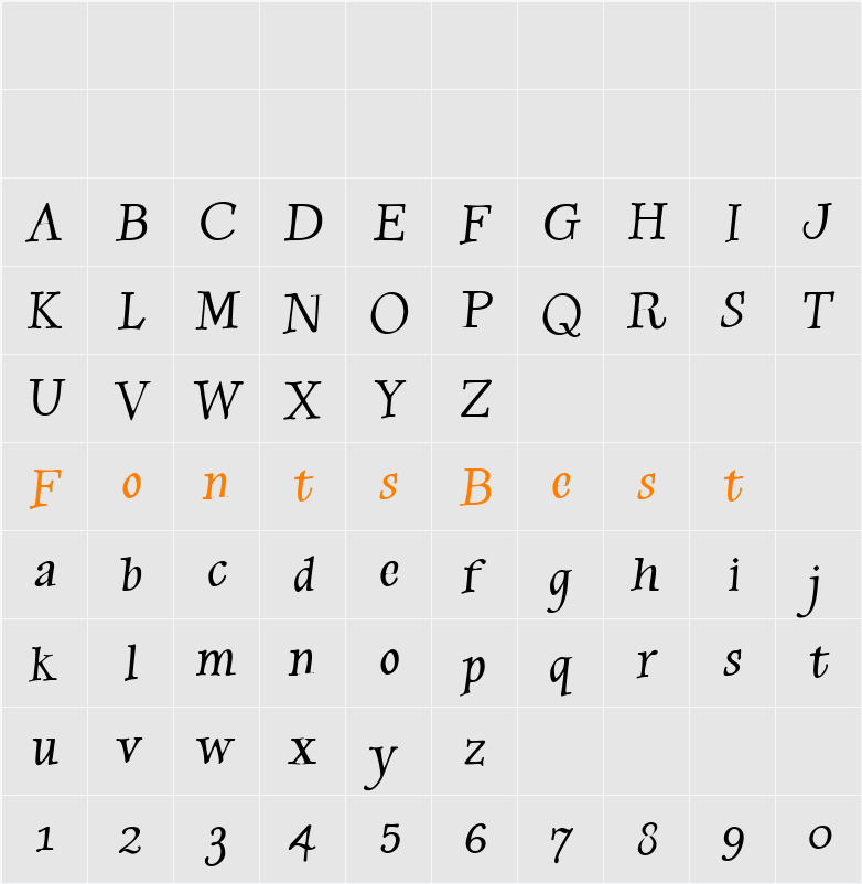 MoonbeamItalic Character Map