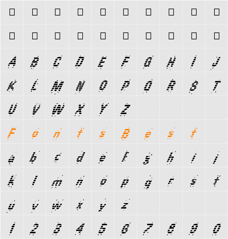 FZ UNIQUE 9 STRIPED ITALIC Character Map