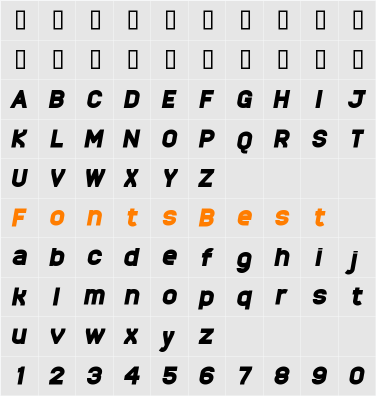 MonarkBlack Oblique Character Map