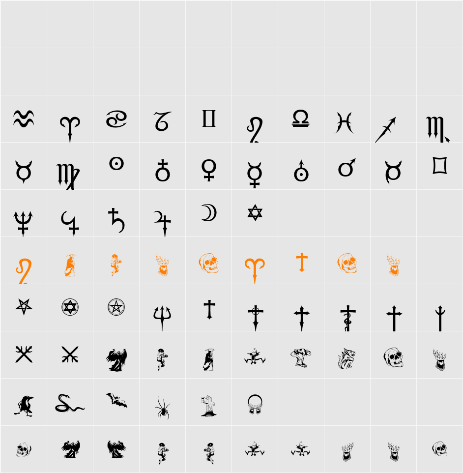 Fiolex Mephisto Dingbats Character Map