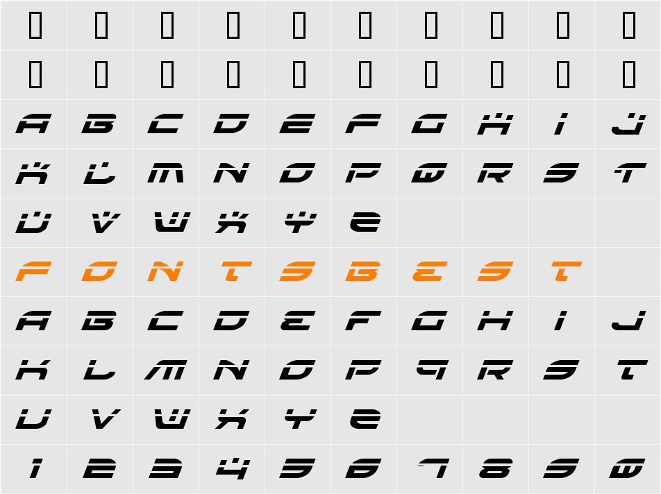 Battlefield Laser Italic Character Map