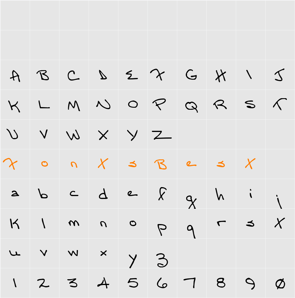 Moms Font YOFF Character Map
