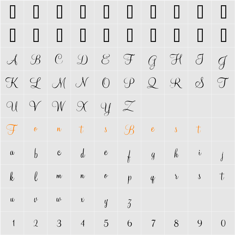 At Mahogany Script Character Map