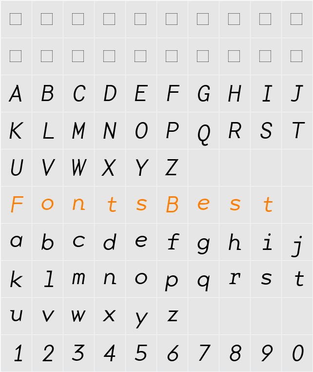 BaseMonoWide-Thin Character Map