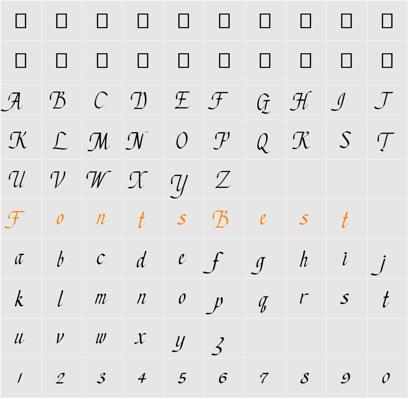 Chancery Cursive Character Map