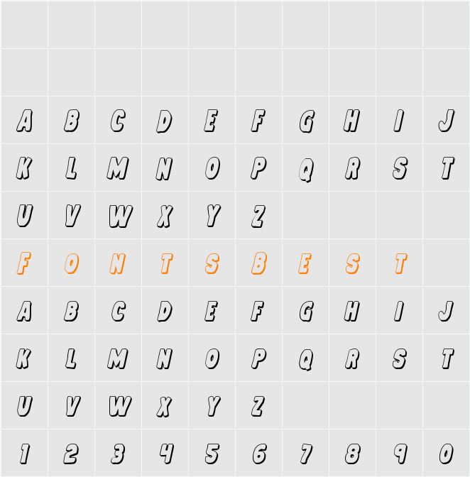 Mystery Mobile 3D Italic Character Map