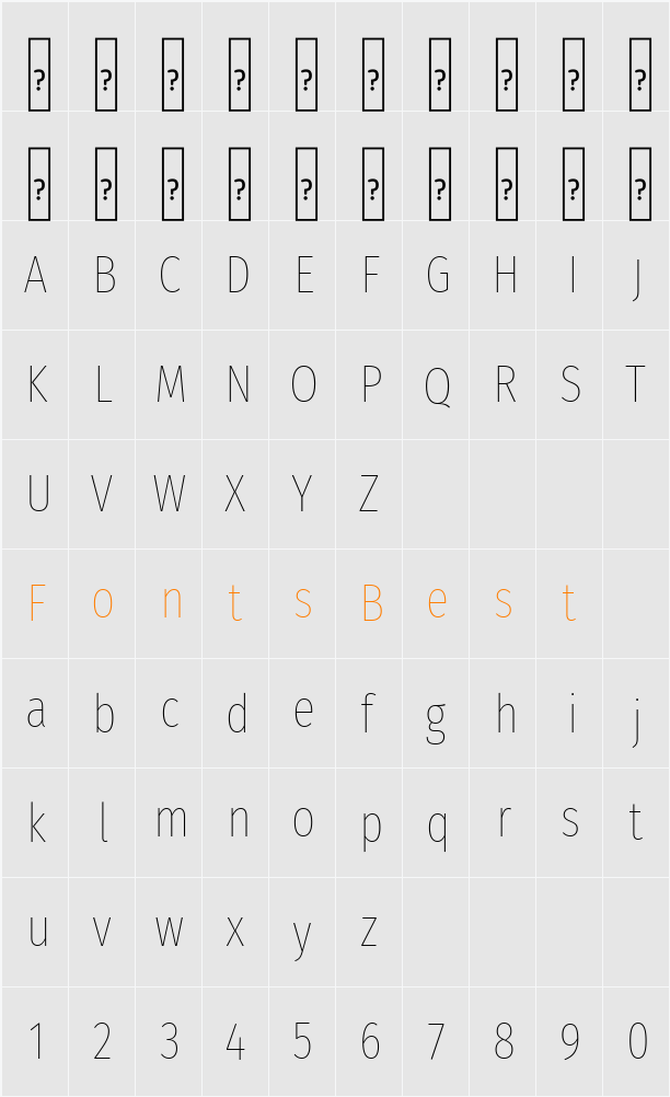 Fira Sans Extra Condensed Thin Character Map