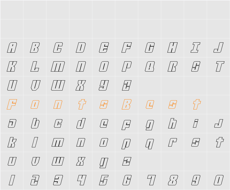 Mobile Infantry Outline Italic Character Map
