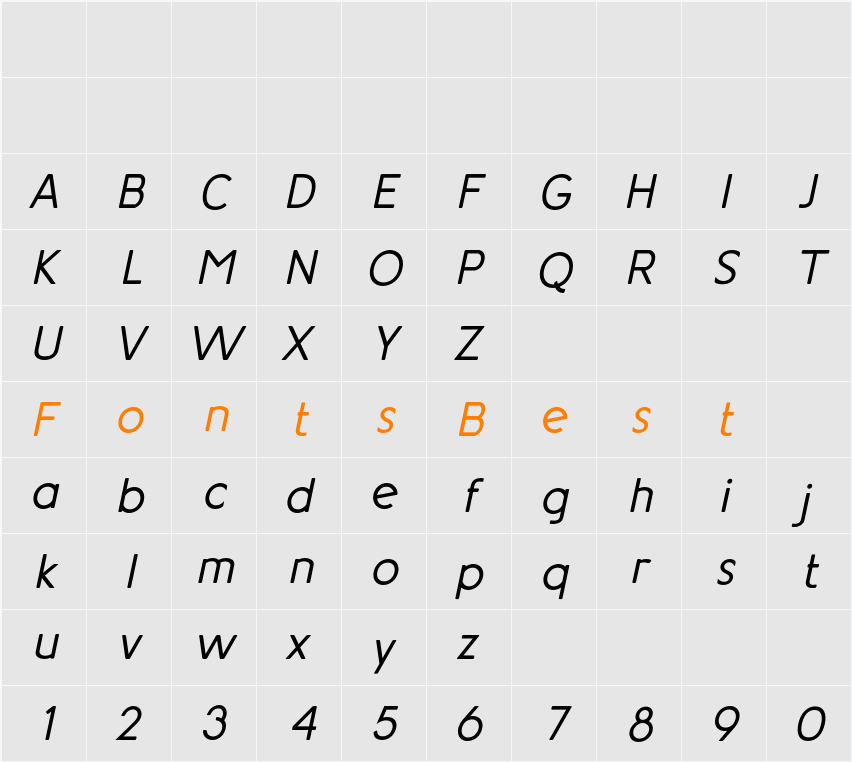 Aotani Medium Italic Character Map