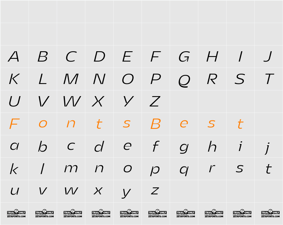 Asgard Trial Fit Light Italic Character Map
