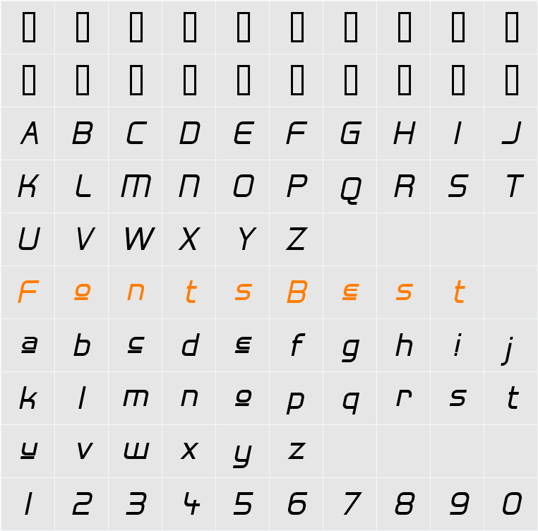 Hall Fetica Upper Italic Character Map