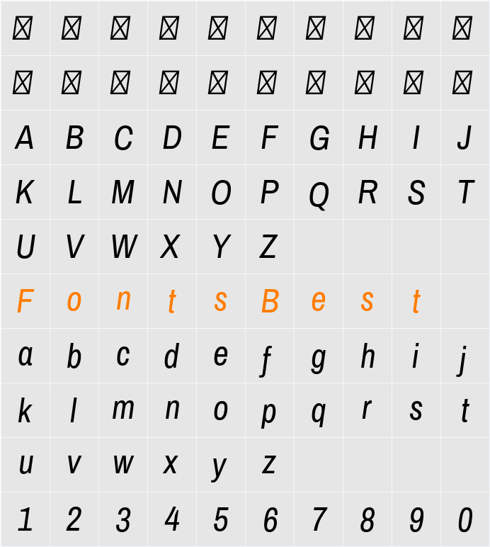 Archivo Narrow Character Map