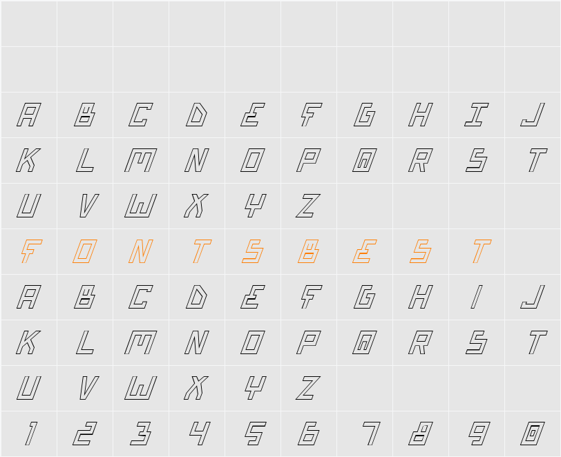 Bionic Type Out Italic Character Map