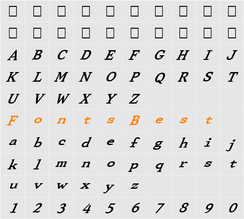 FZ ROMAN 29 ITALIC Character Map