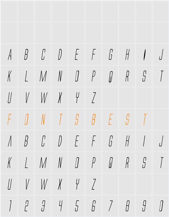 Alien League Condensed Italic Character Map