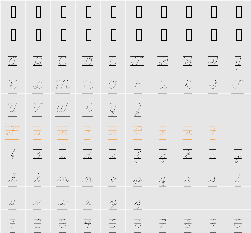 DMOBCursiveDotLine Character Map