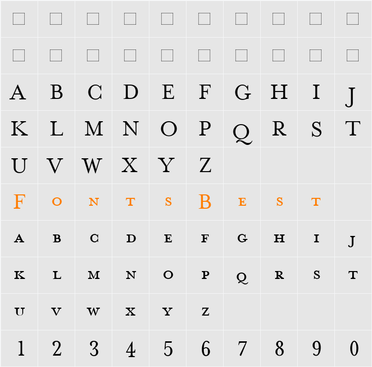 MrsEavesPetiteCaps Character Map