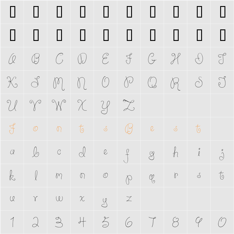 CK Curly Cursive Character Map