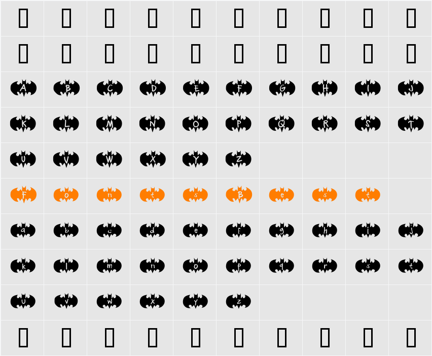 Bat Ben Character Map