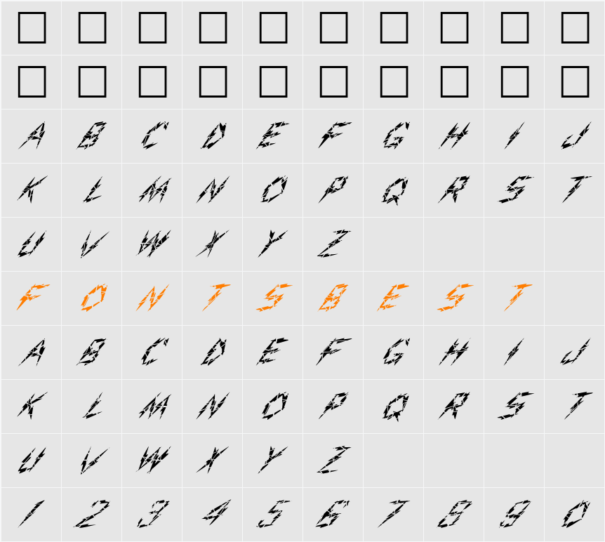 FZ UNIQUE 19 CRACKED ITALIC Character Map