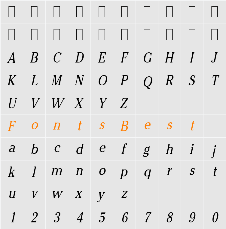 Chelsey-Condensed Character Map