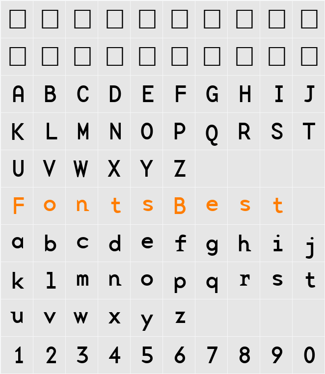 BaseMonoWideReg Character Map