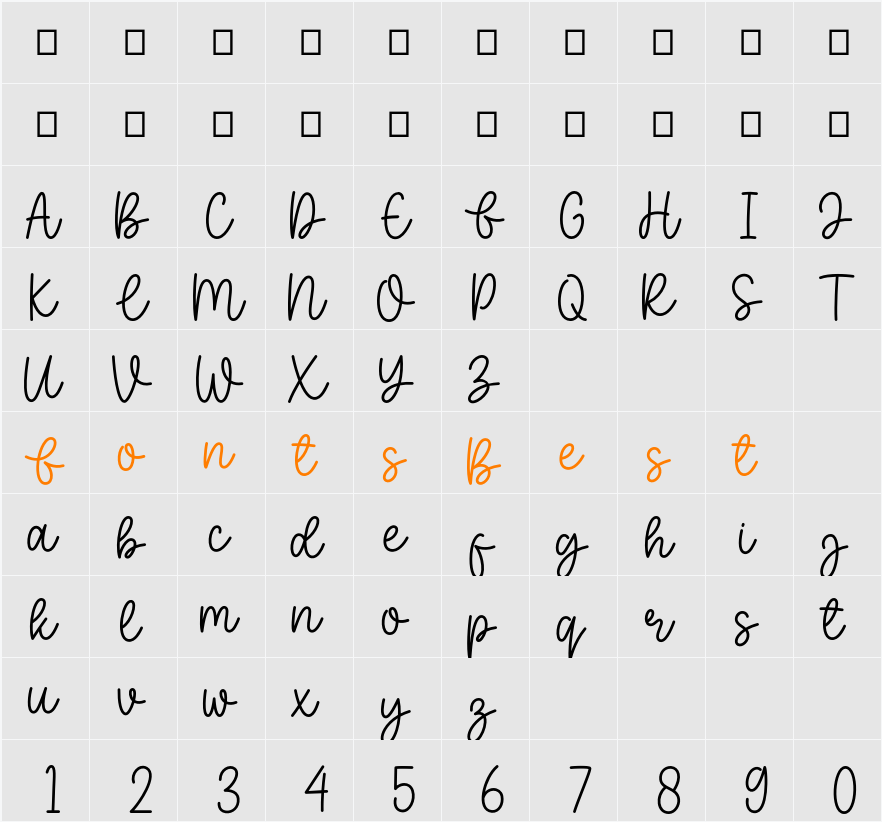 Baleno Handi Character Map