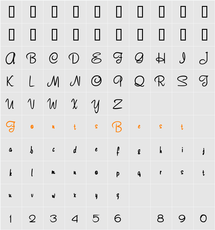 ChenilleScriptSSK Character Map