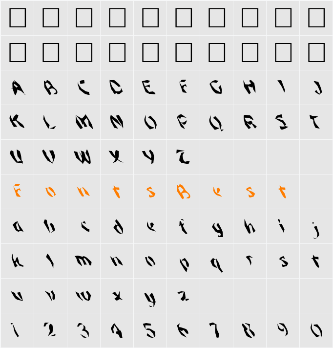FZ WACKY 45 LEFTY Character Map