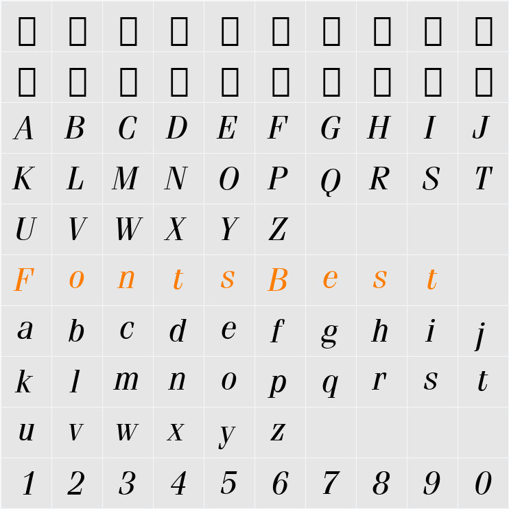 Fenice BT Character Map