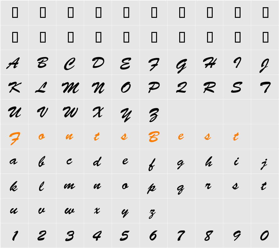 BarcBrushDB Character Map