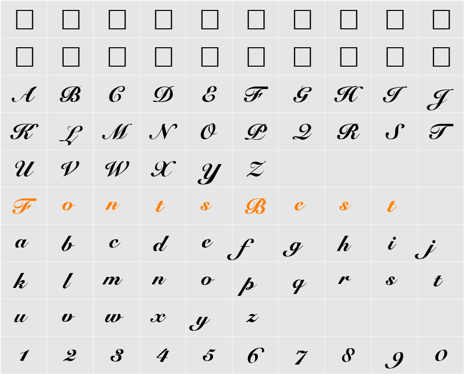 Armstrong Cursive Character Map