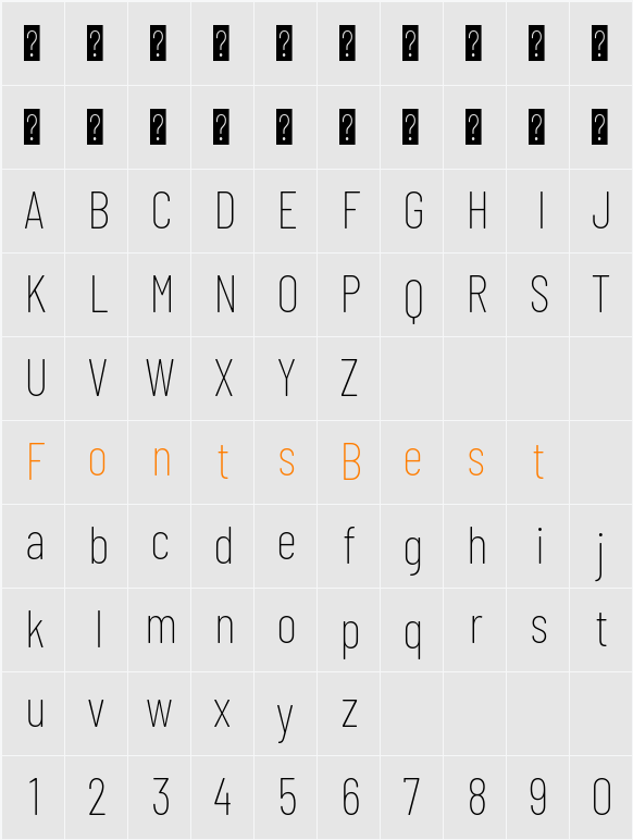 Barlow Condensed Thin Character Map