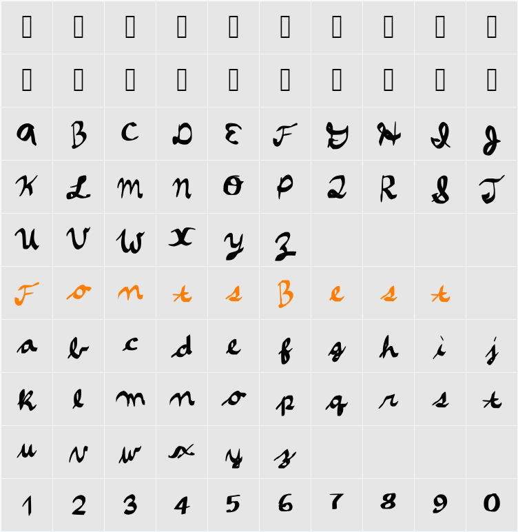 CursiveVH Character Map