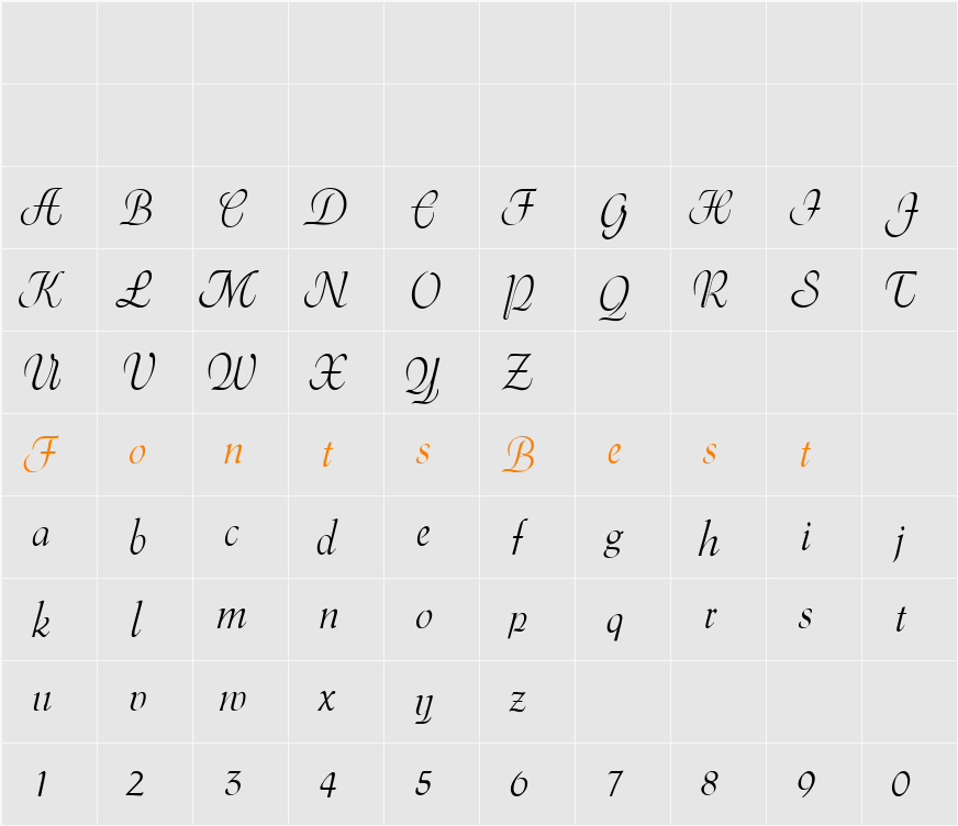 Menuet script Character Map
