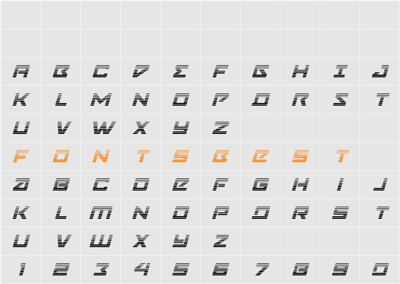 Navy Cadet Gradient Italic Character Map