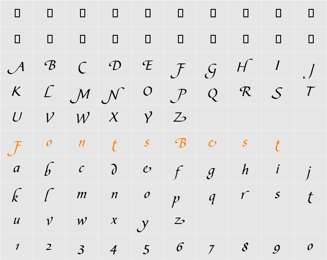 CalligraphScript-Swash Character Map