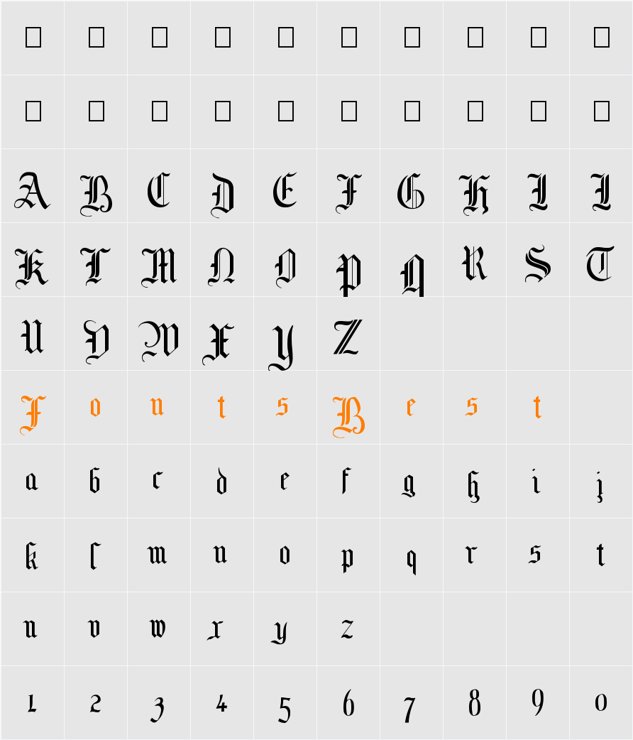 MottisfontNo1 Character Map