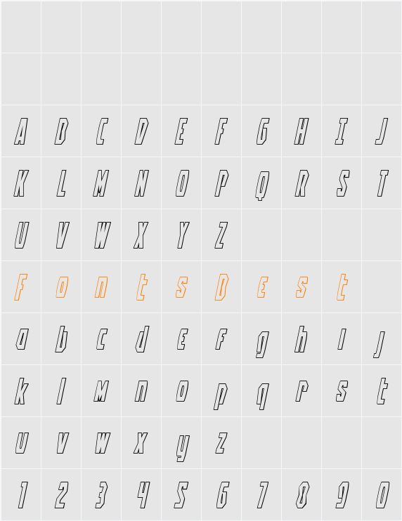 Battleworld Outline Italic Character Map