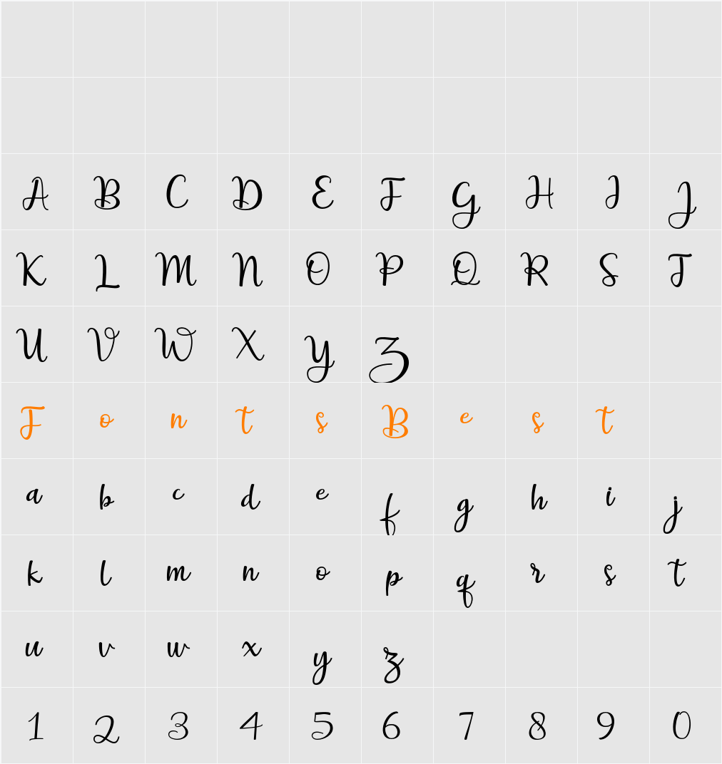 Blush Script Character Map