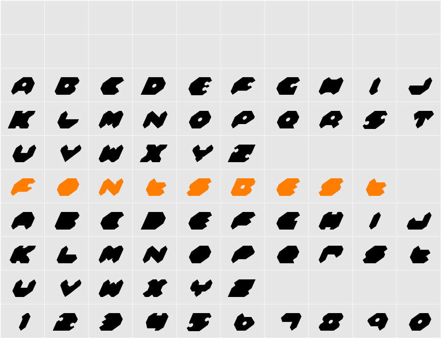 Feldercarb Italic Character Map