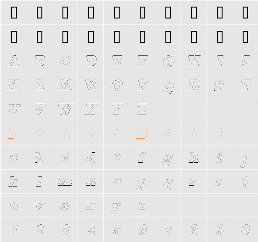 ChestnutOutlineCondensed Character Map