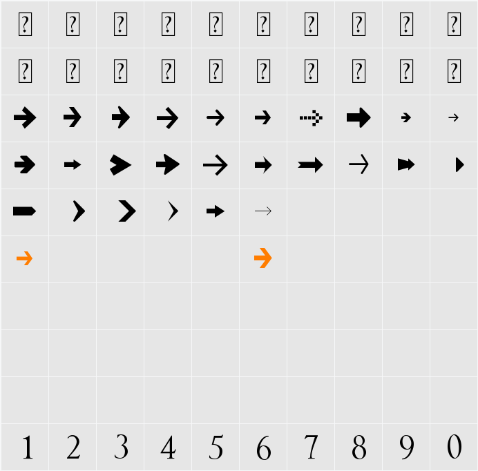 Arrow Symbols 1 Character Map